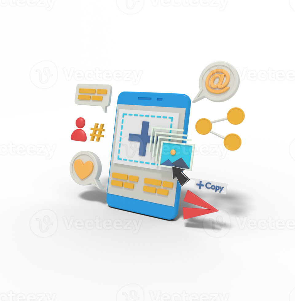 3d illustration of uppload pictures in social media png