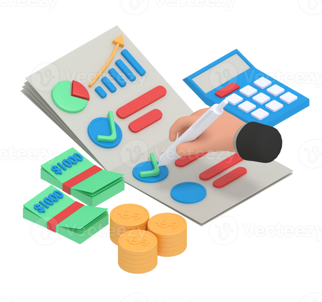 Ilustración 3d de la lista de verificación de crecimiento empresarial png