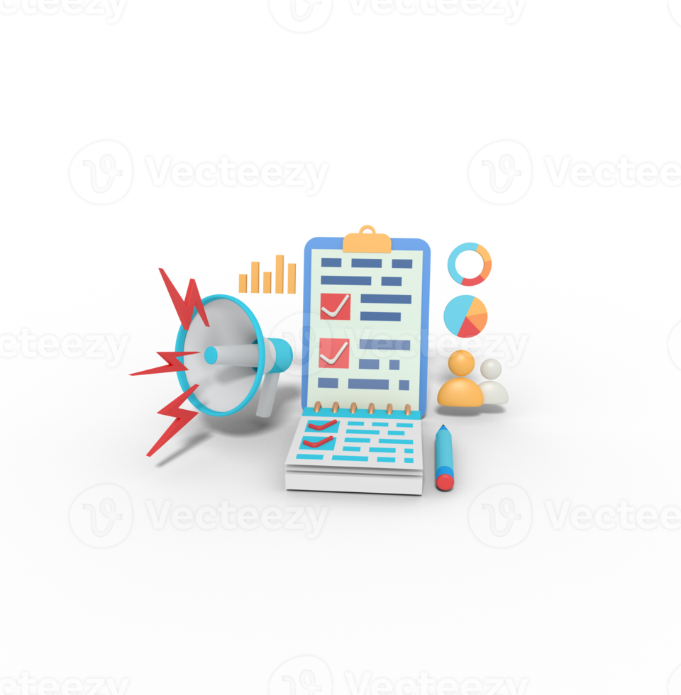3d illustration of marketing checklist png