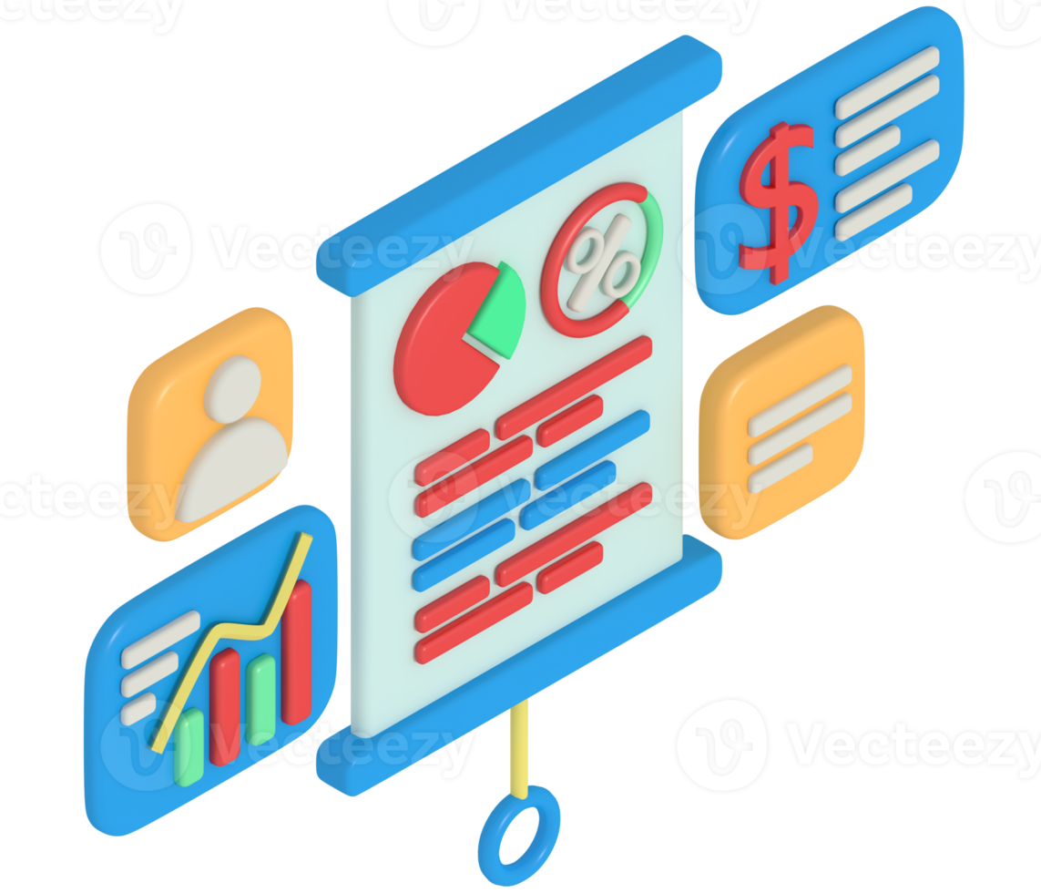 Business report presentation on 3d rendering board png