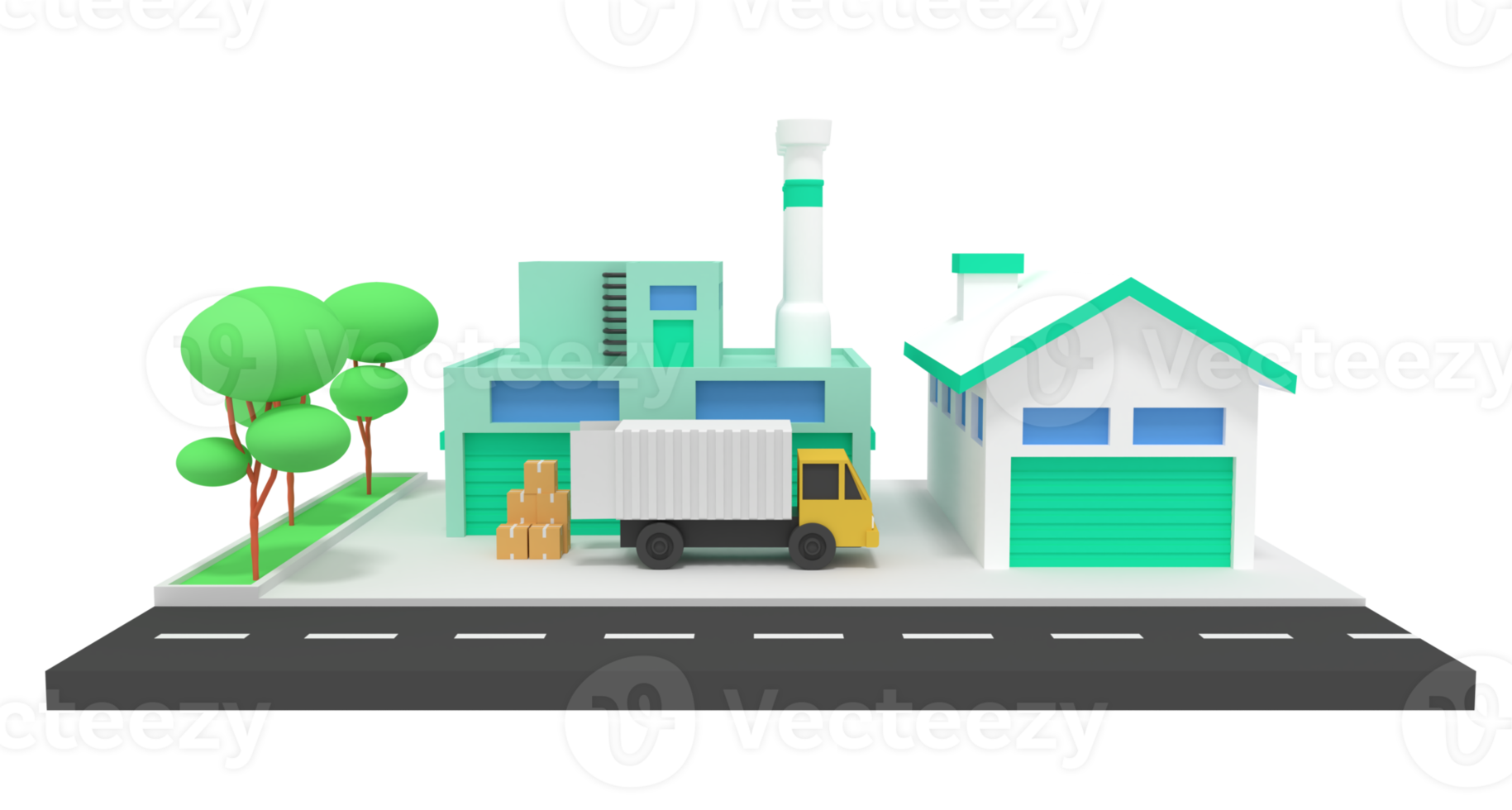 3d illustration of factory and goods storage warehouse png