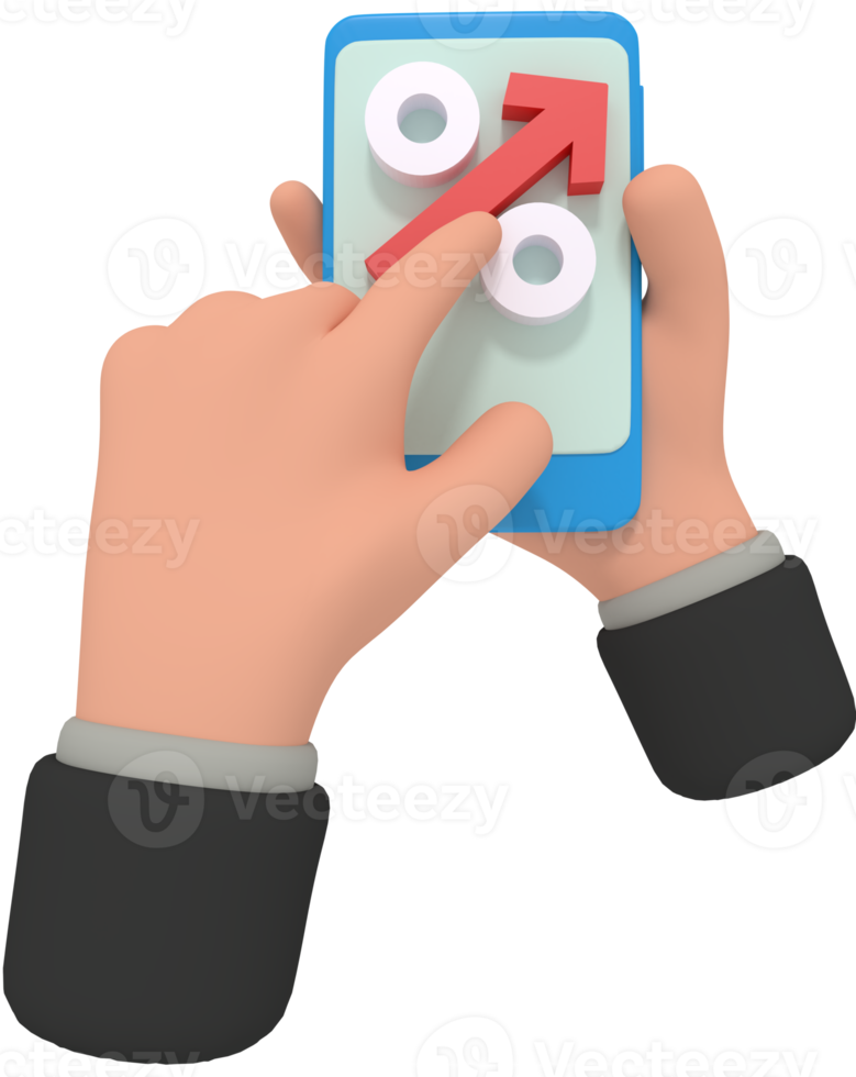 3d illustration of holding phone with profit percentage app png