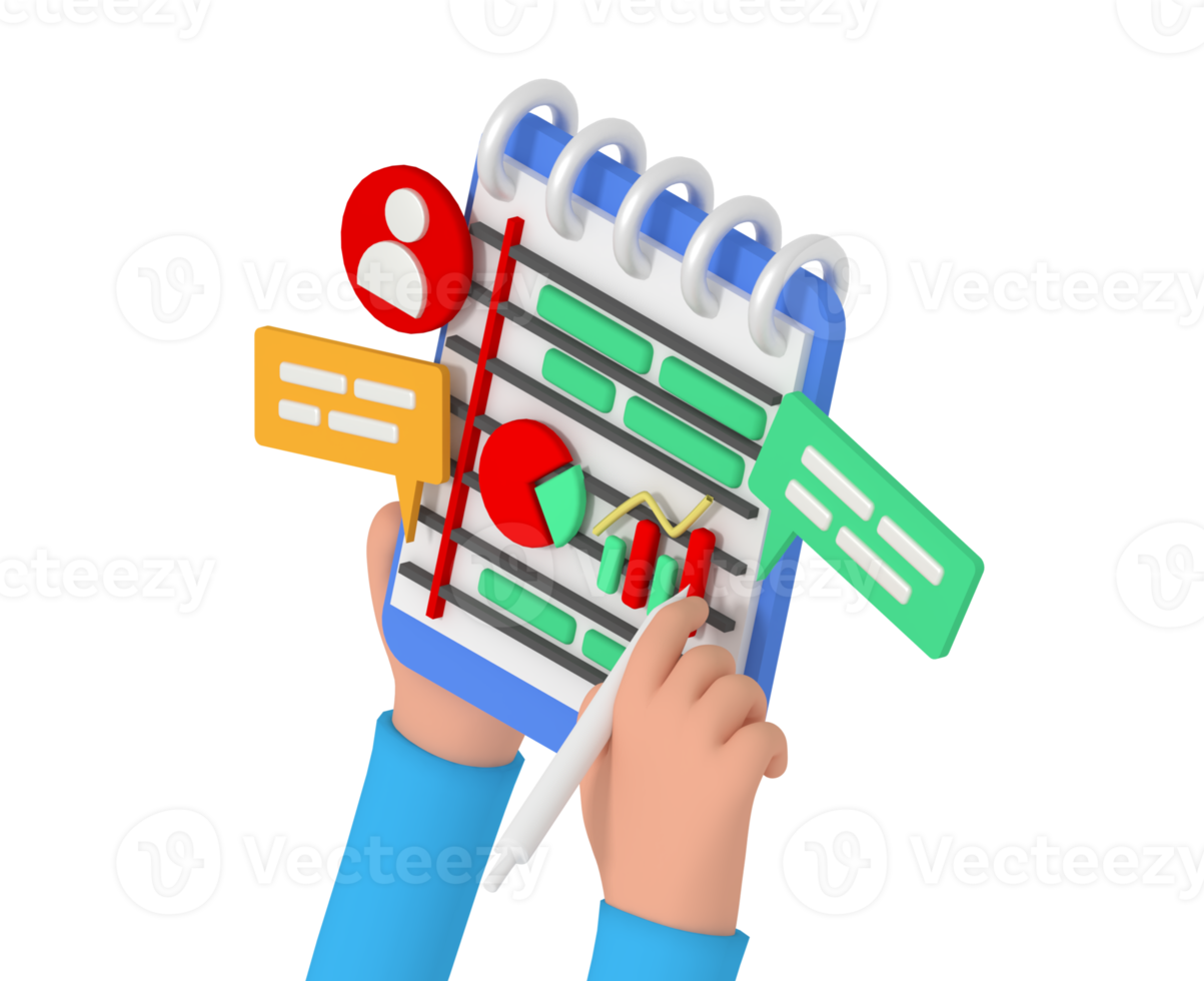 3d illustration företag hyvling i notera bok png