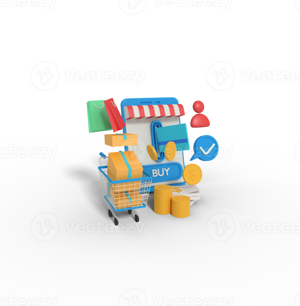 ilustração 3D de pagamento com cartão de compras png