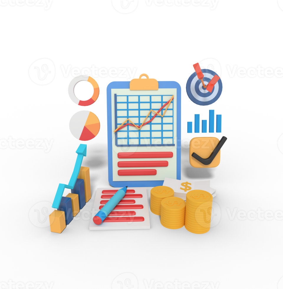 3d illustrazione di attività commerciale piallatura statistico bersaglio png