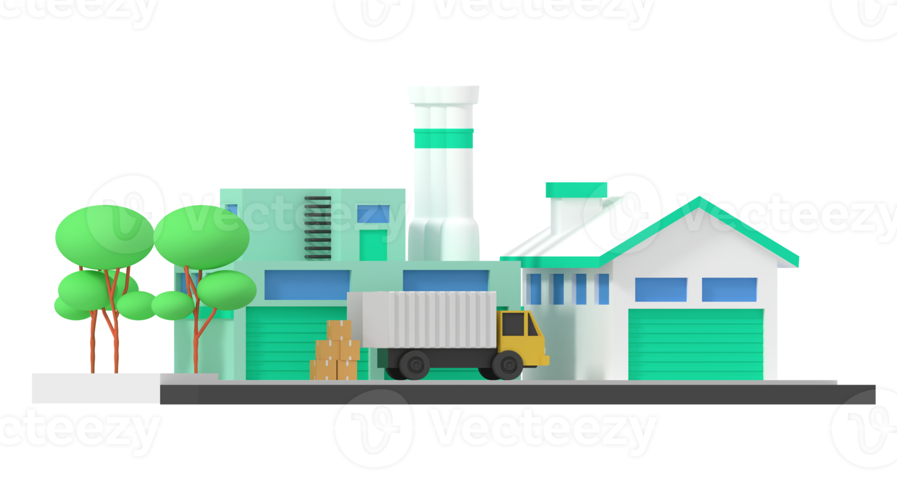 ilustração 3D do armazém de armazenamento de fábrica e mercadorias png