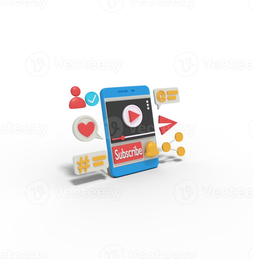 3d illustration of subscribe video on phone png