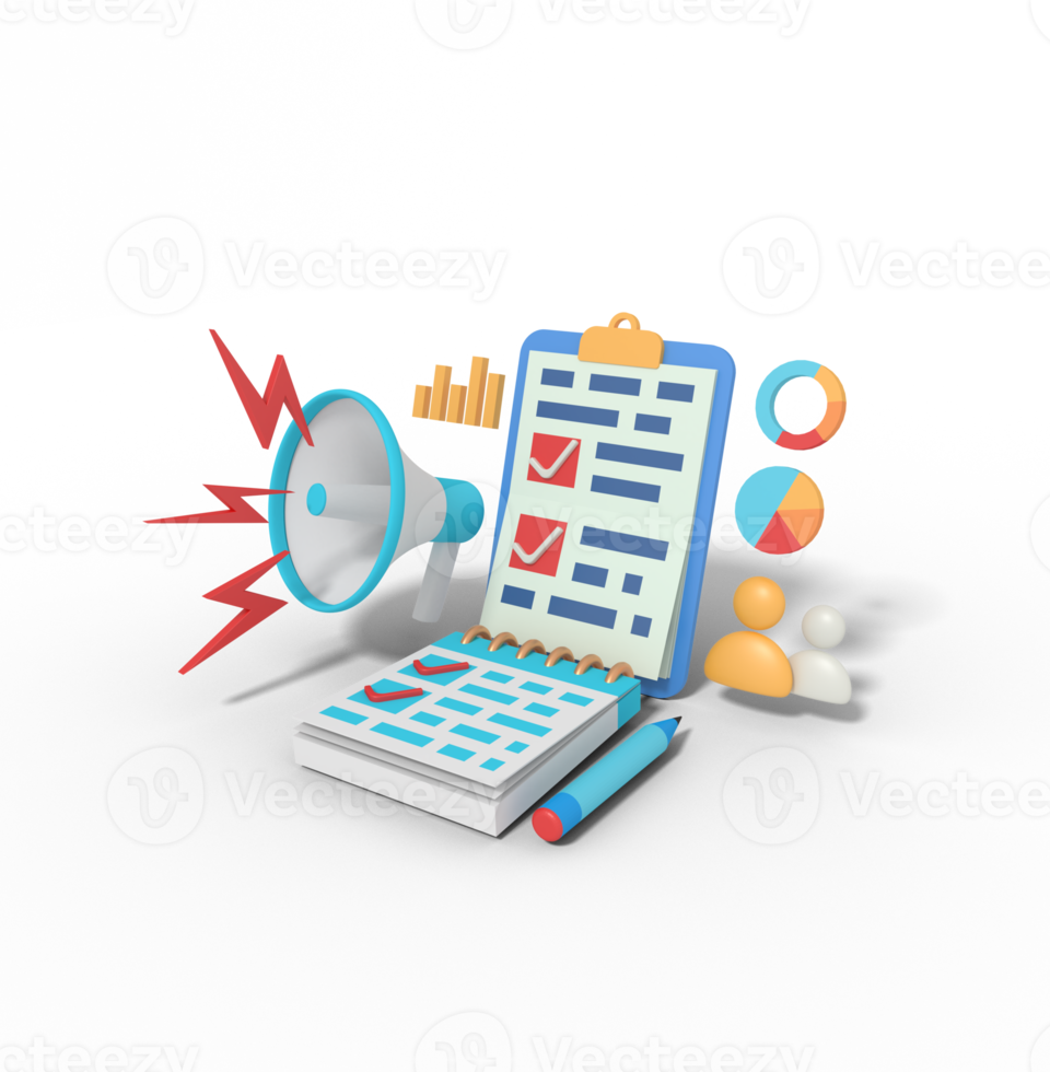 3d illustration of marketing checklist png