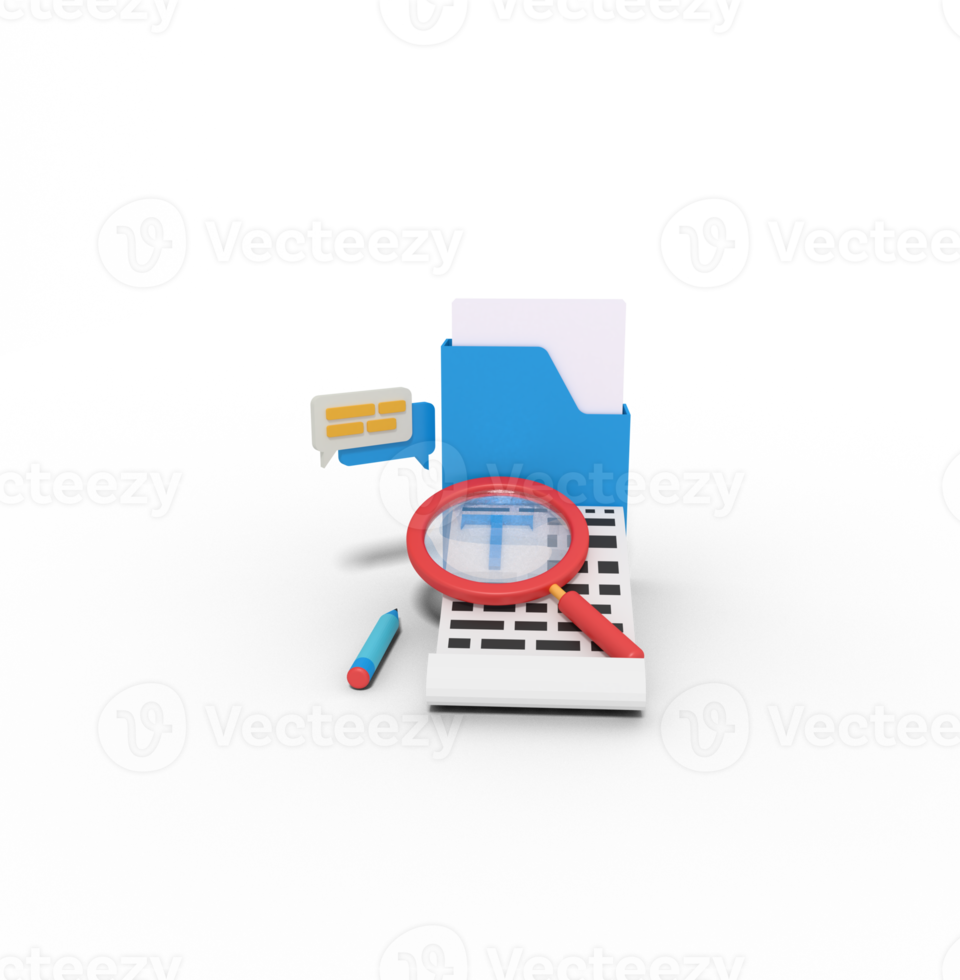 3d illustration of Searching document in box folder png