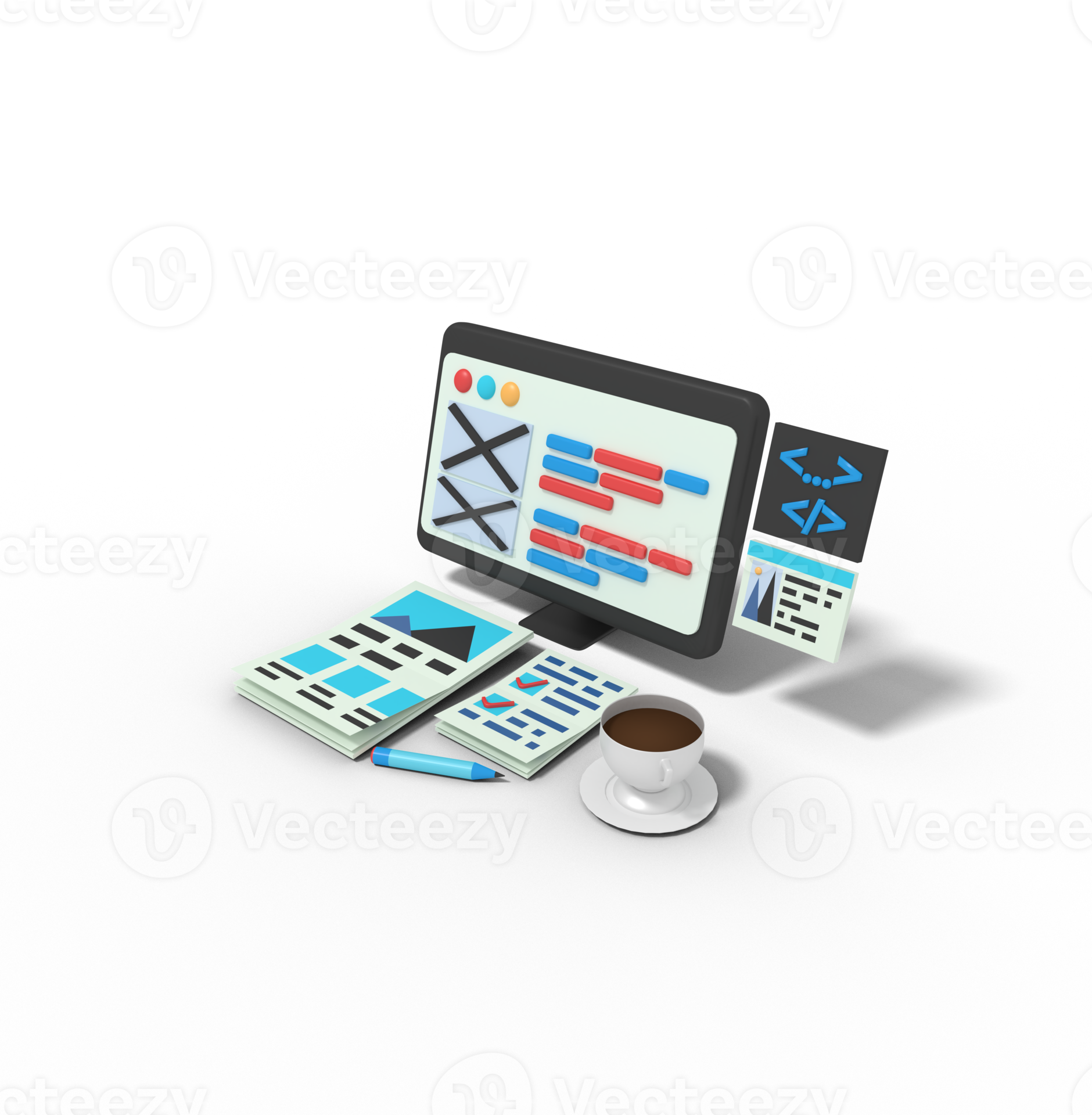 3d Illustration of programmer website on computer 10986932 PNG