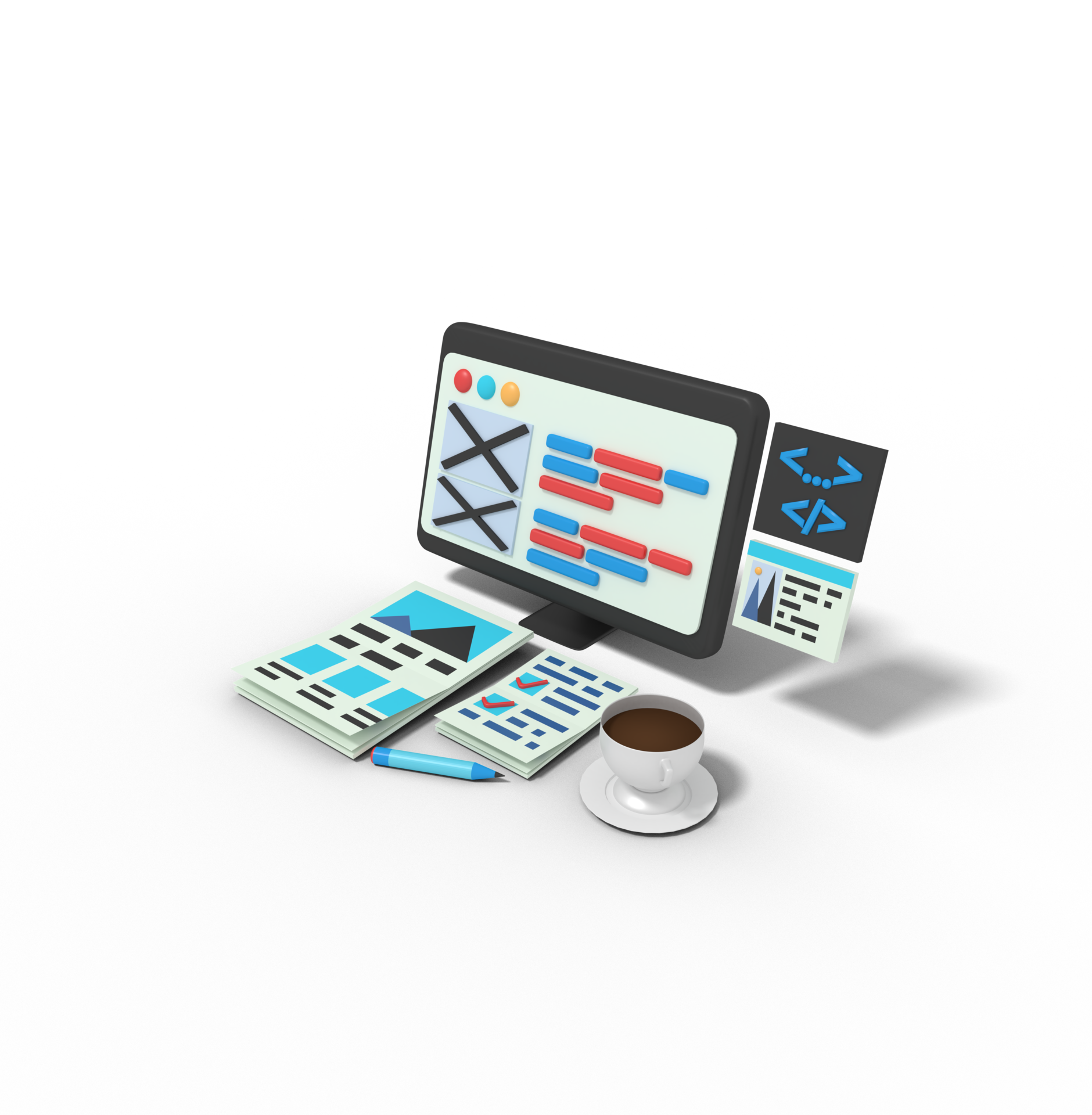 3d Illustration of programmer website on computer 10986932 PNG