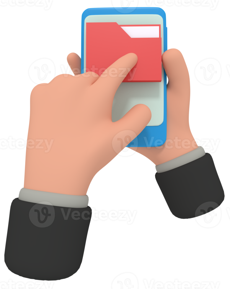 3d illustration of holding phone with folder app png