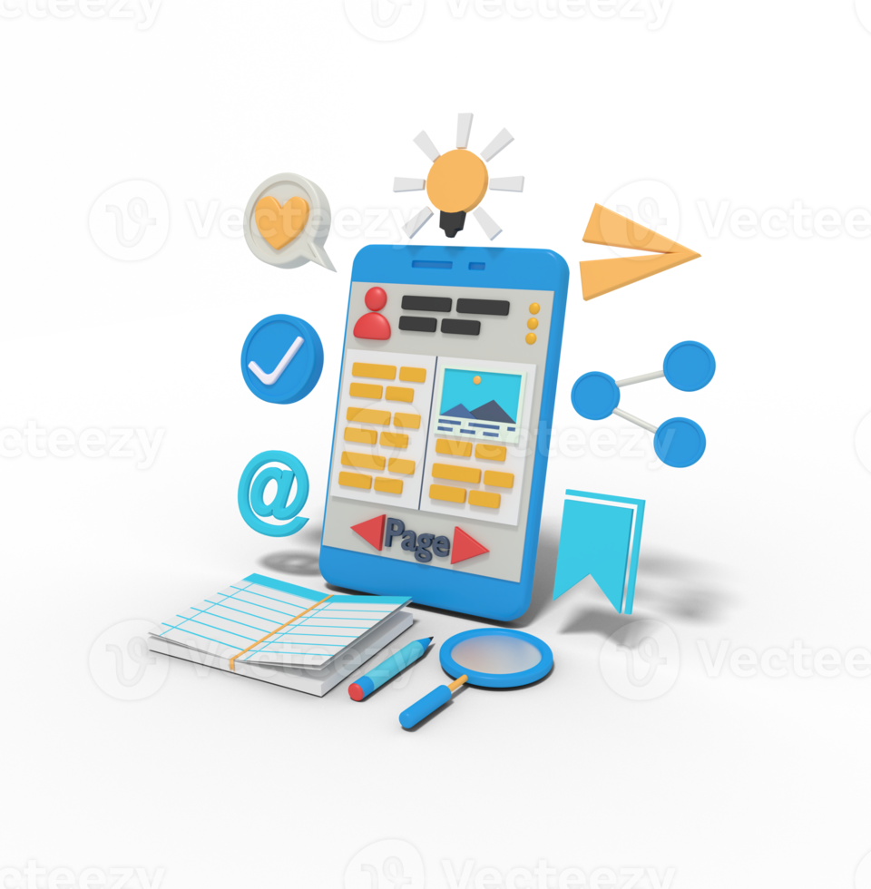 3d Illustration of online course on smart phone png