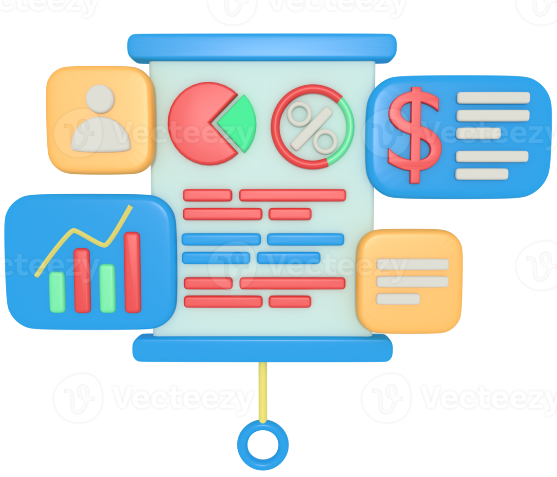Business report presentation on 3d rendering board png