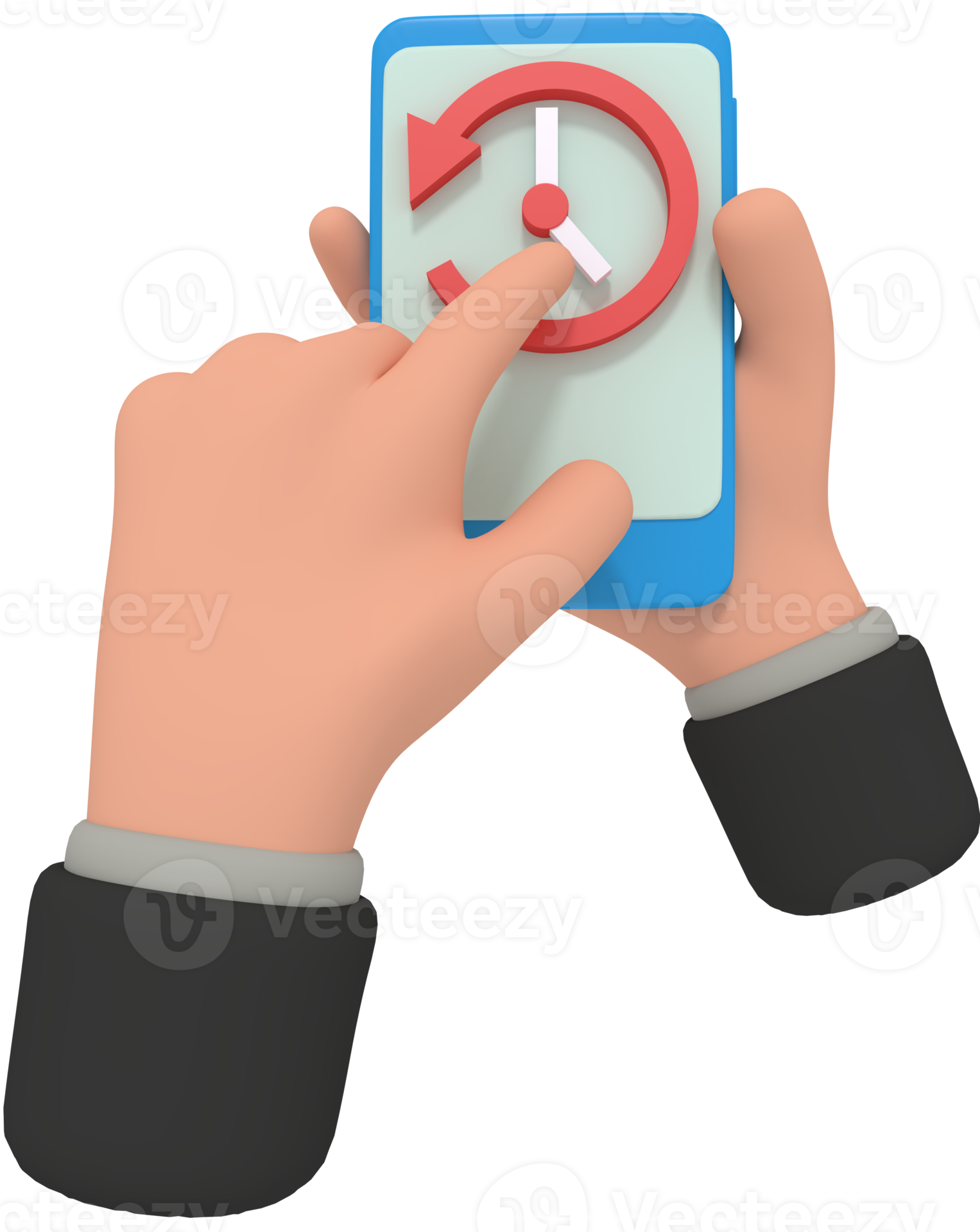 3d illustration of holding phone with history app 10986945 PNG