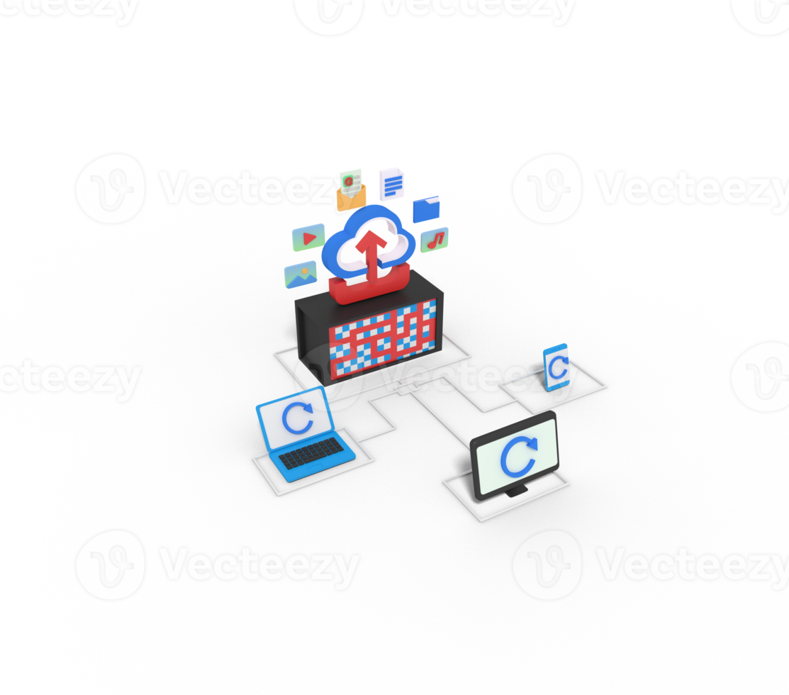 ilustração 3D de backup de dados em nuvem png