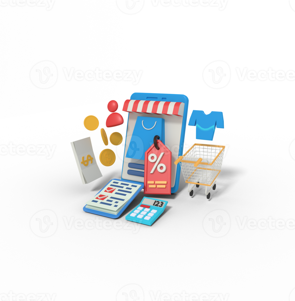 3d Illustration of online shop discount and budget png