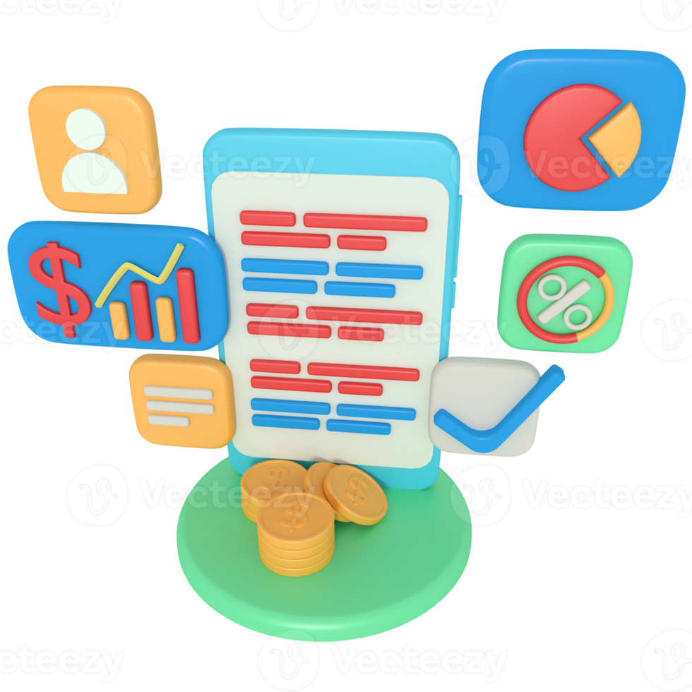 3d rendering phone screen business report application png