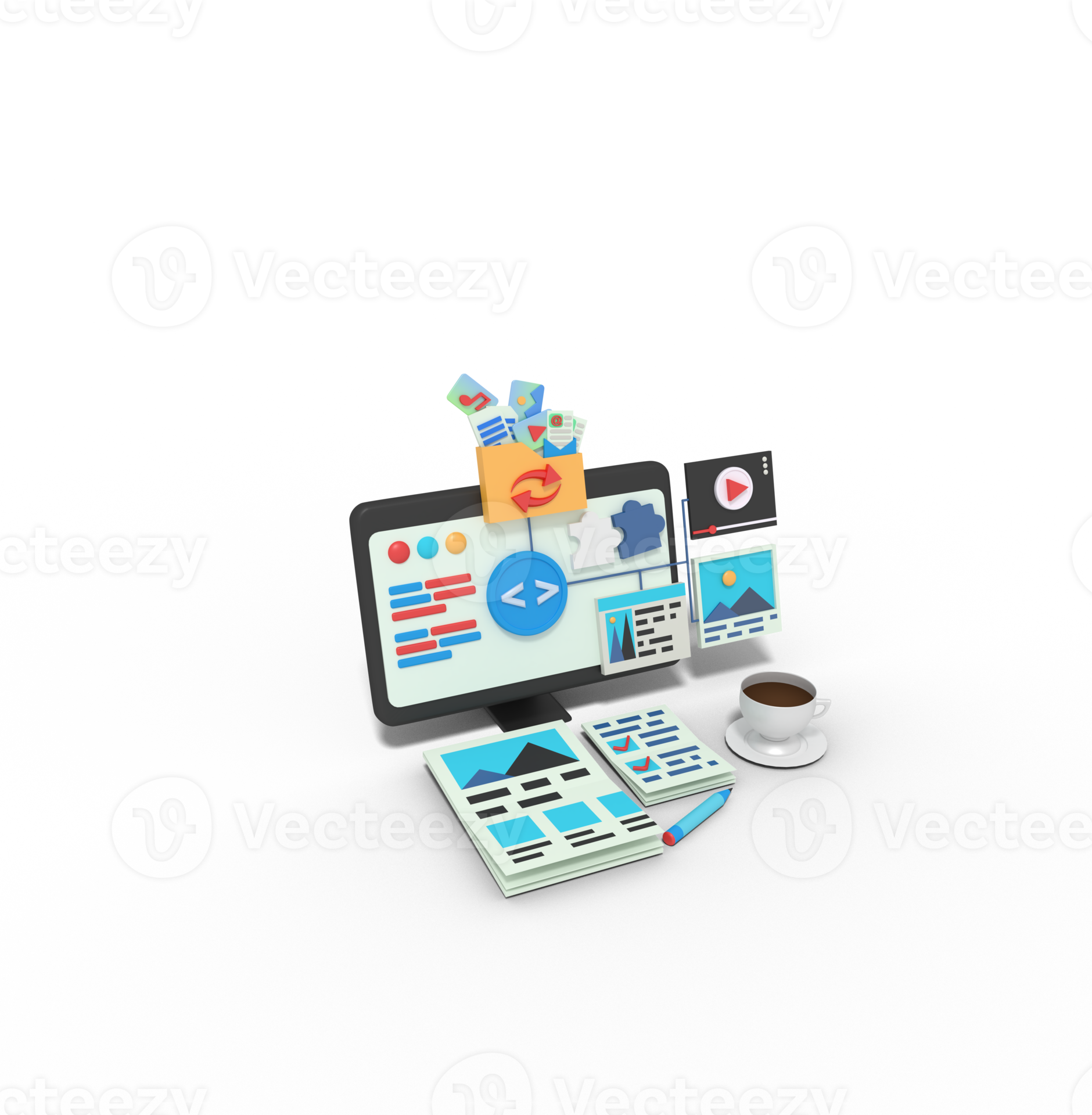 3d Illustration of programmer map website on computer 10987005 PNG