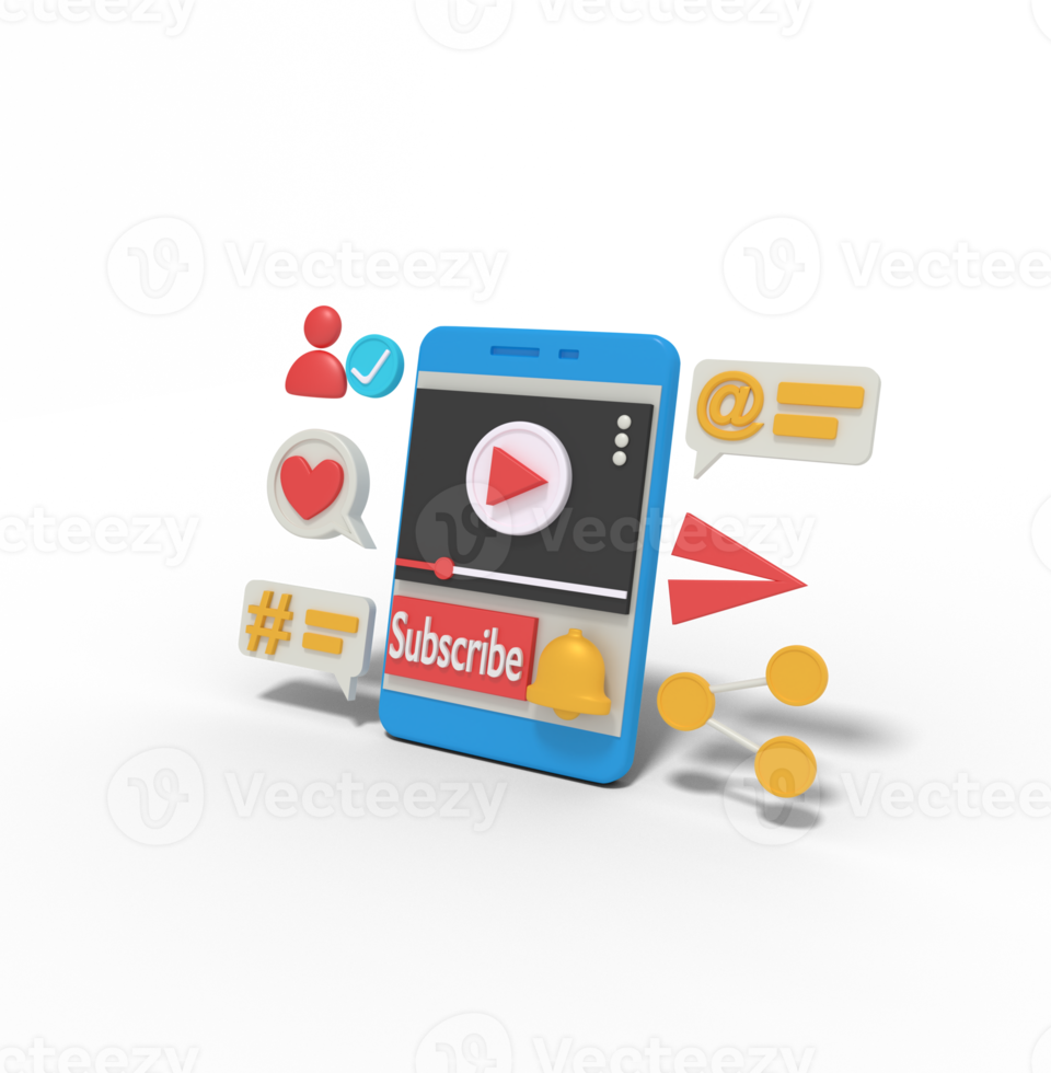 3d illustration of subscribe video on phone png