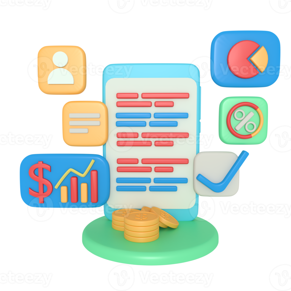 3d rendering phone screen business report application png