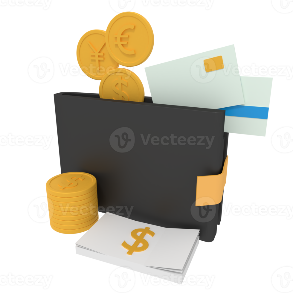 3d illustration of wallet and money png
