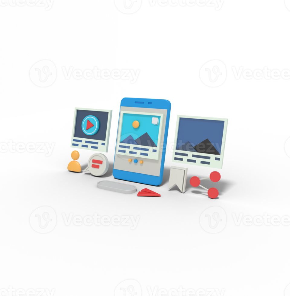 3d illustration of media social content on phone png