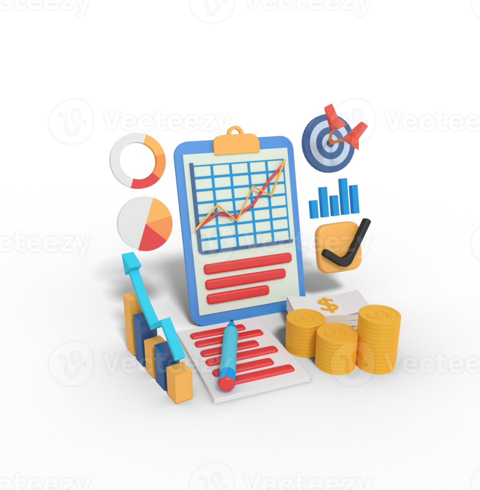 3d illustration av företag hyvling statistisk mål png