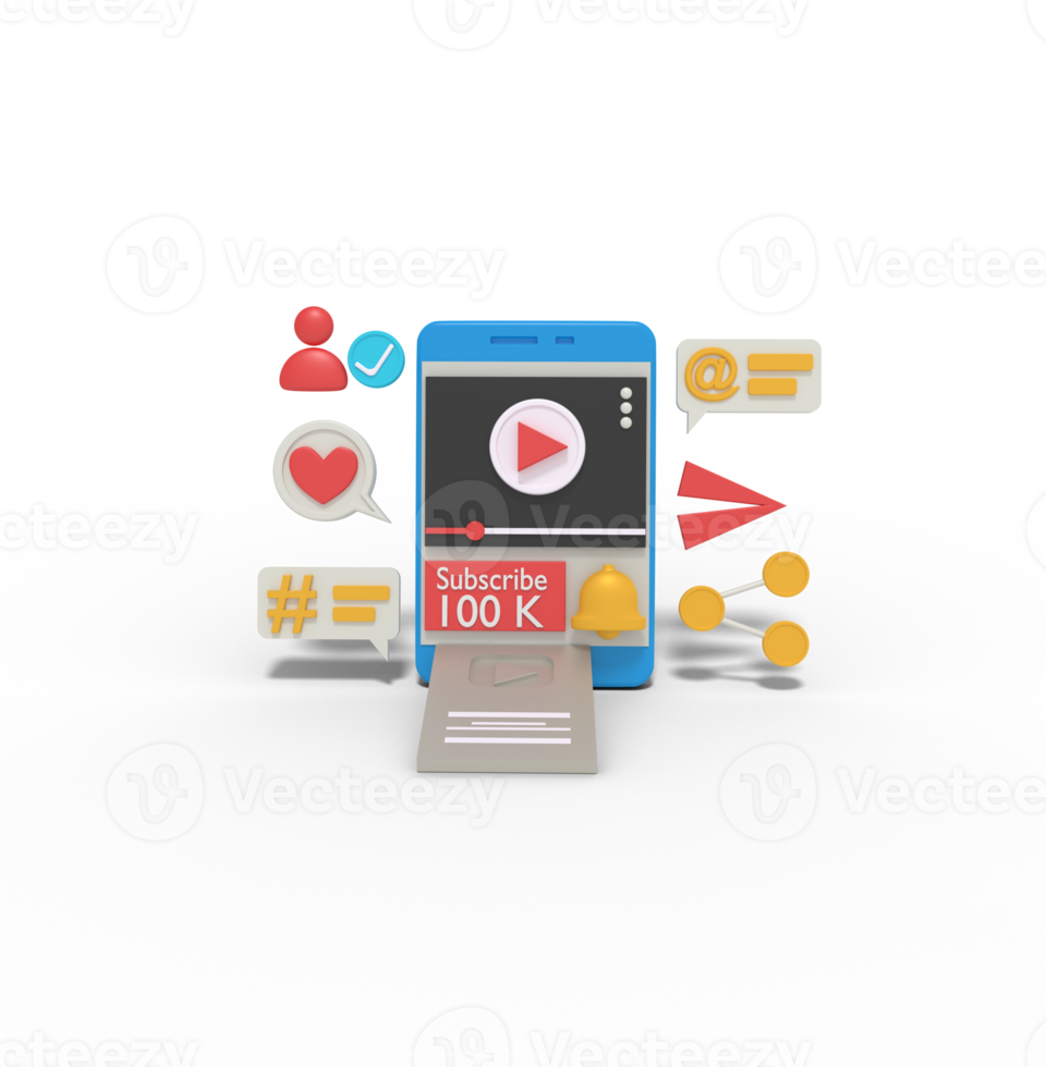 ilustração 3D de realização de cem mil assinantes png