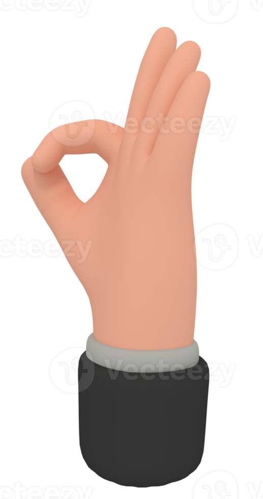 3d illustration of cartoon hand making OK  gesture png