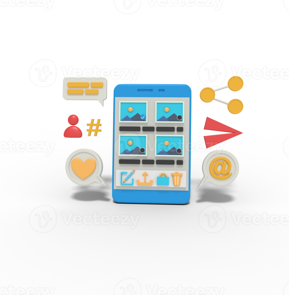 3d Illustration of image gallery app on mobile png