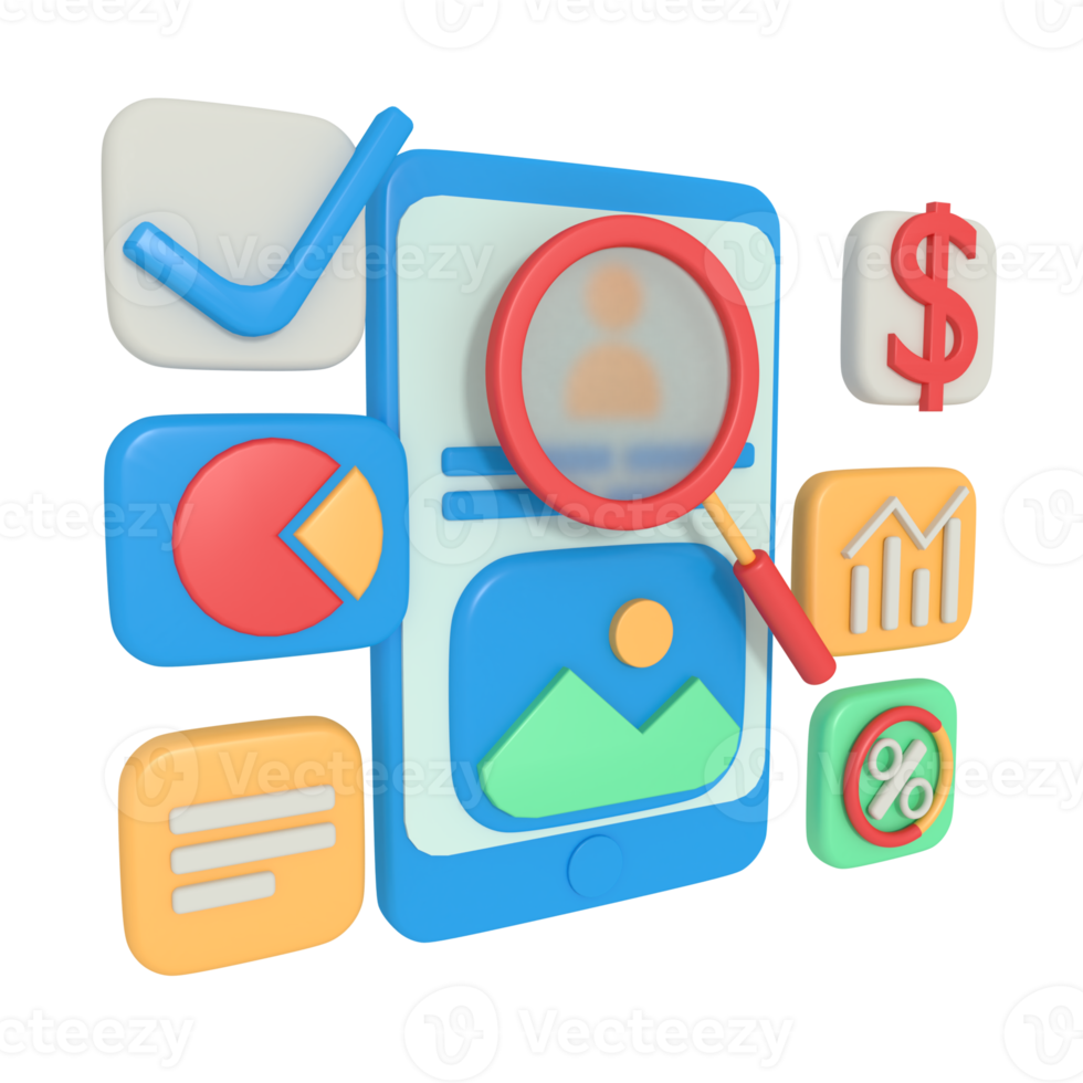 3d illustration Analyze website SEO with phone png