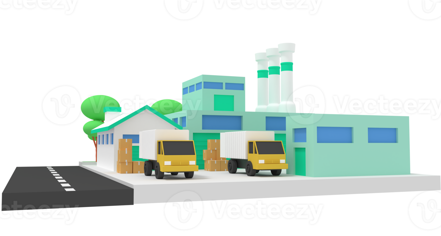 ilustração 3D do armazém de armazenamento de fábrica e mercadorias png