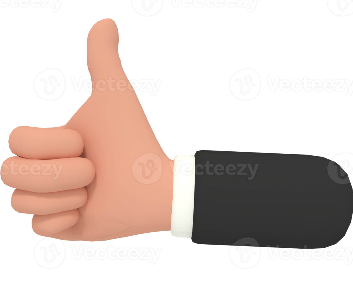 3d illustration of cartoon hand making thumb up  gesture png