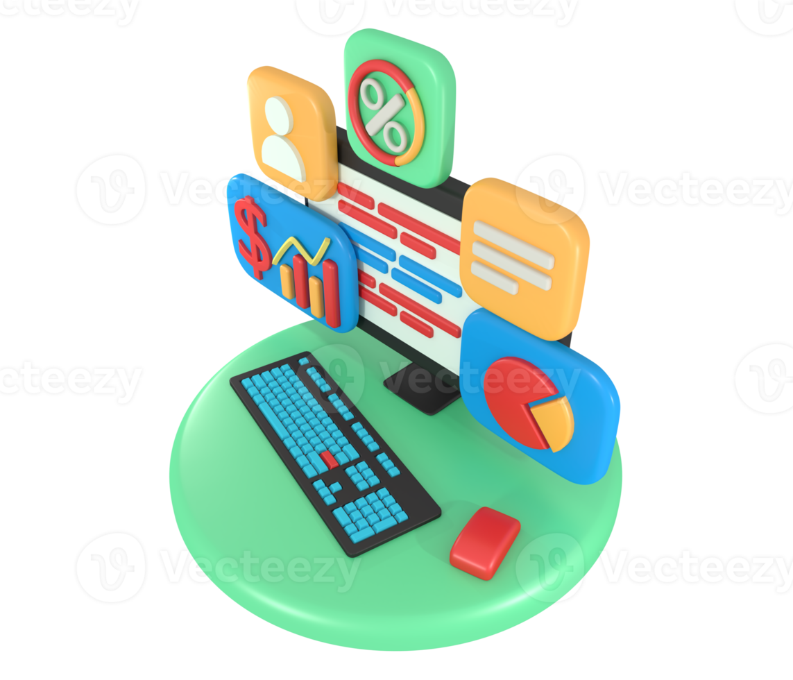 3d rendering computer screen business report application png