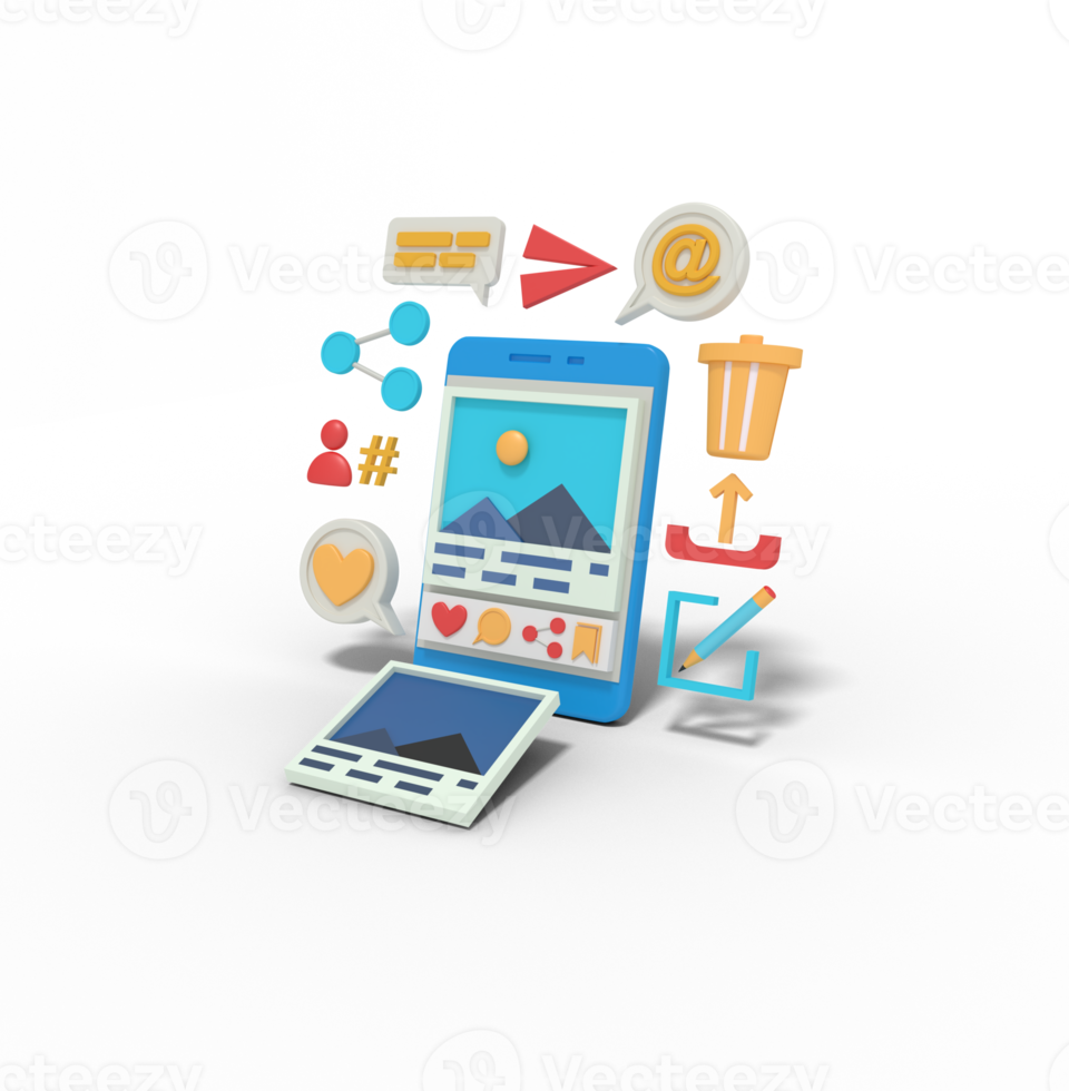 3d Illustration of multimedia app on phone png