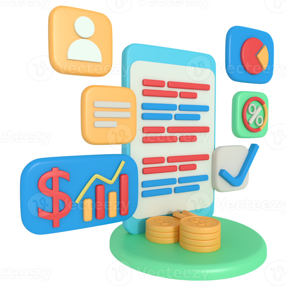 3d rendering phone screen business report application png