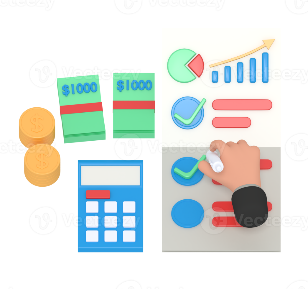 Ilustración 3d de la lista de verificación de crecimiento empresarial png