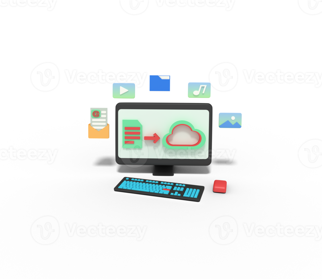 3d illustration of email in cloud storage computer png