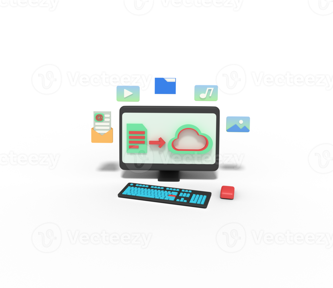 Ilustración 3d de correo electrónico en la computadora de almacenamiento en la nube png