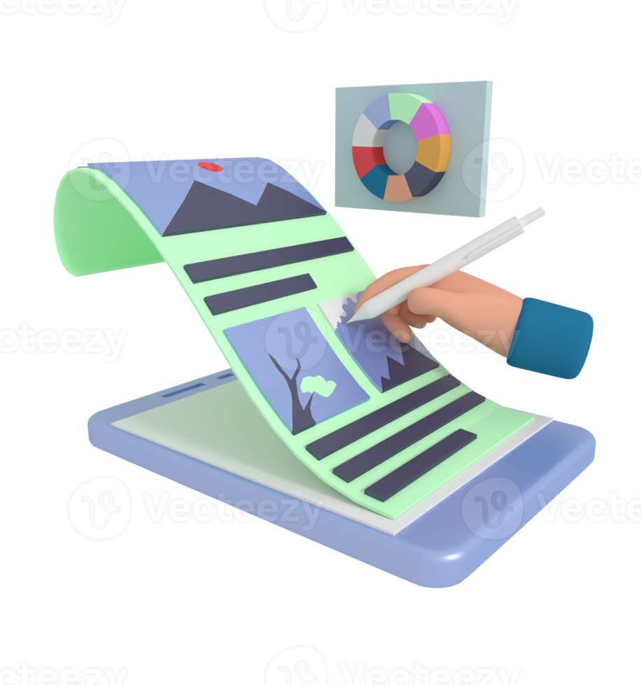 3d illustration of working ui designer png