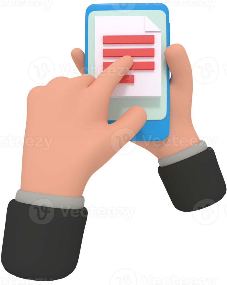 3d illustration of holding phone with document app png