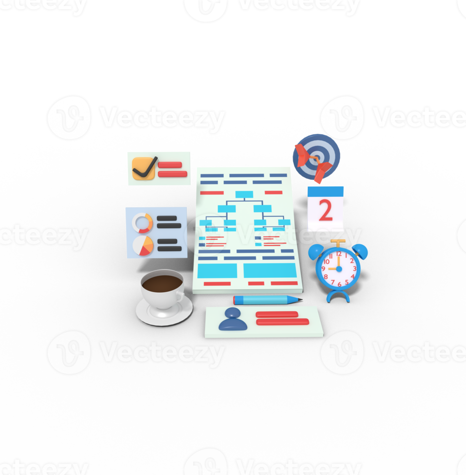 3d illustratie van bedrijf planning workflow png