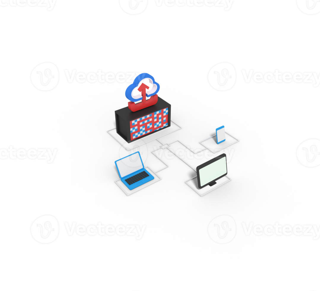 3d illustration of upload in cloud  server png