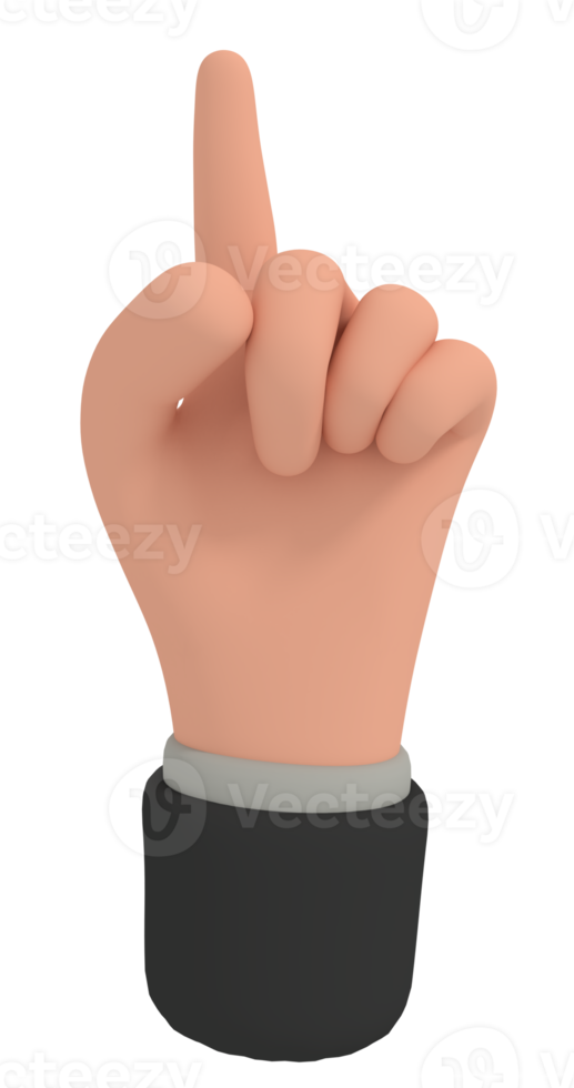 3d illustration of cartoon hand showing one finger or pointing gesture png