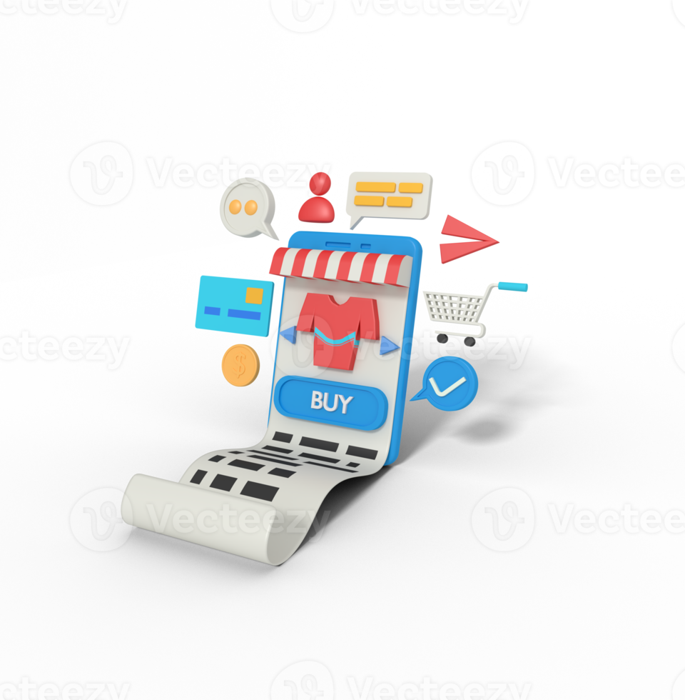 3d Illustration of online shop app on mobile png