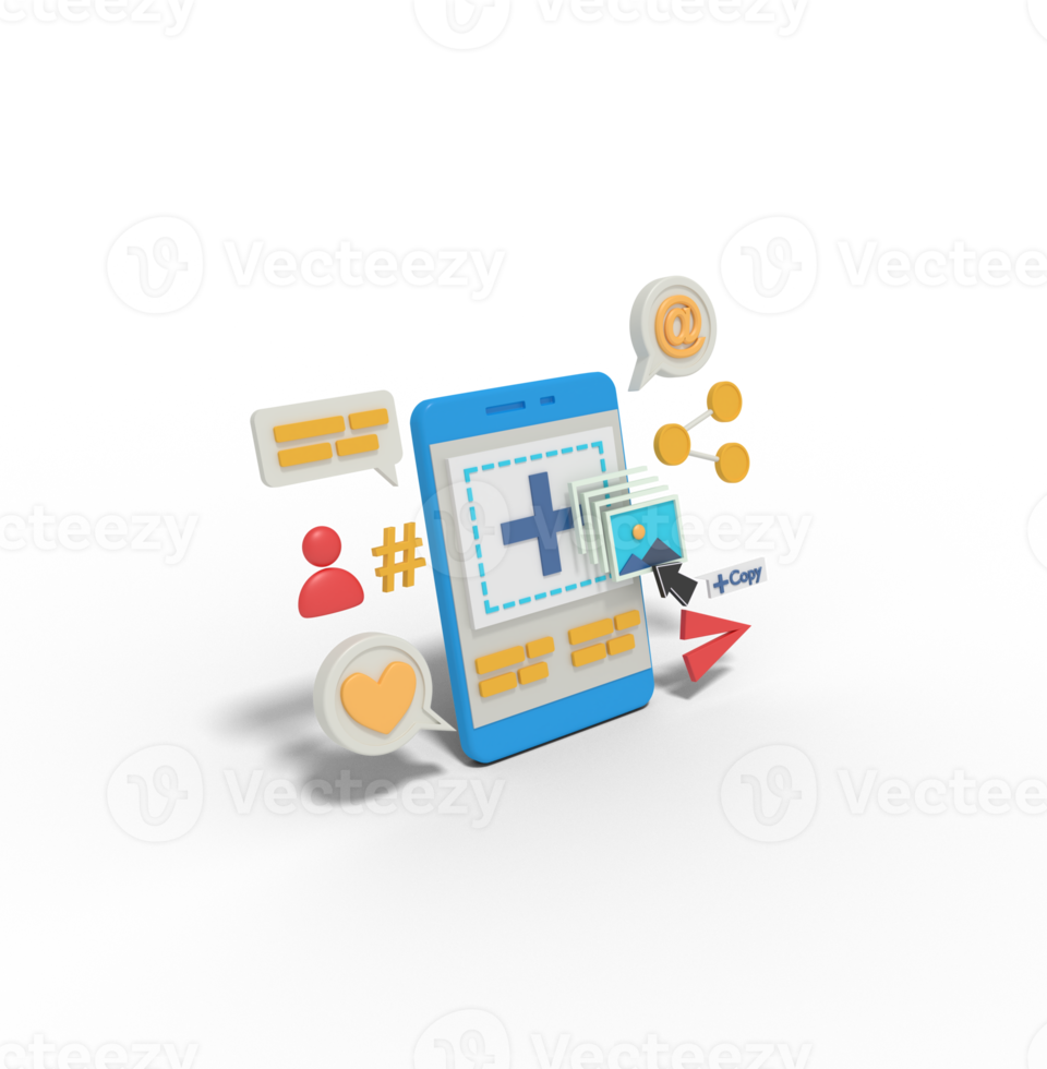 3d illustration of uppload pictures in social media png