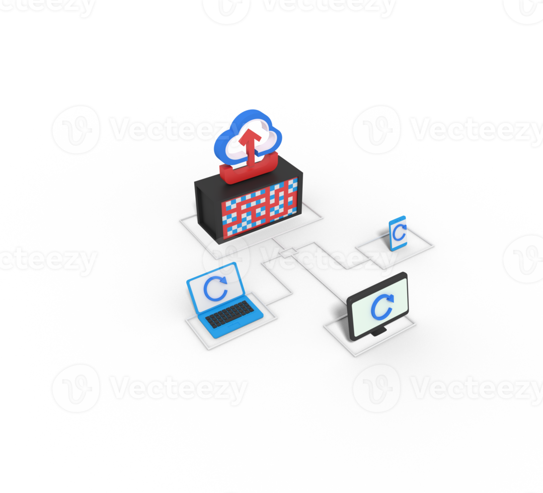 3d illustration of upload in cloud  server png