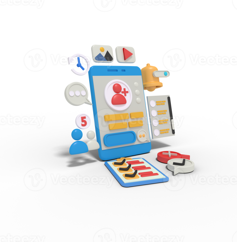 3d illustration of add friend on phone png