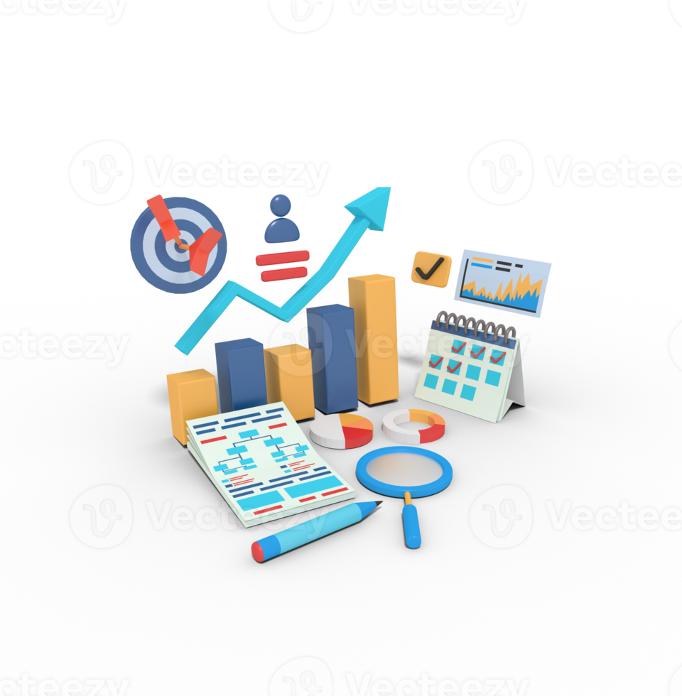 3d illustration of graph bar  planning business growth png